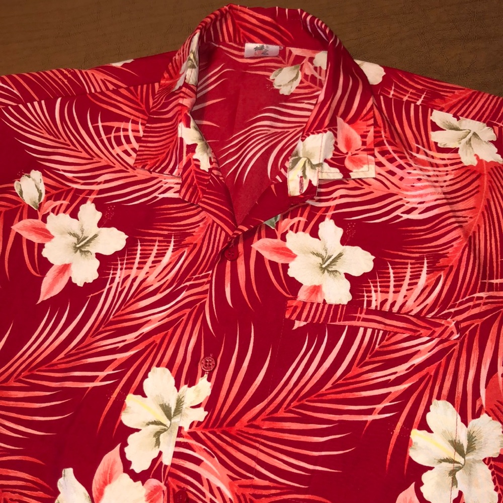 VTG OASIS Red & White Hawaiian Button Down Shirt